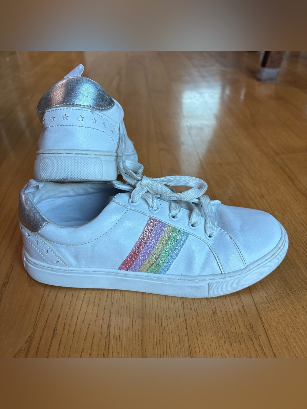 Gap Kids Girls Rainbow Glitter Stripe Sneakers shoes youth sz 2 white Pink stars
